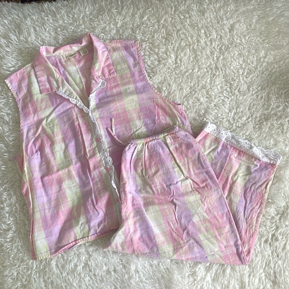 Pajama Set Top & Capri Bottoms MURANO Cotton Plaid Women’s sz XL Pajamas Cotton